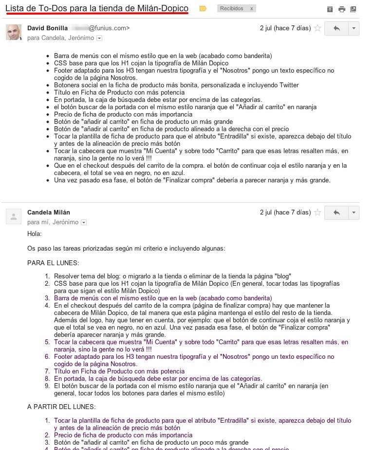 Lista de TO-DOs de la tienda de Milán Dopico