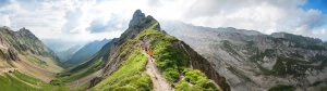 Trail running in the Alpstein group in Eastern Switzerland.